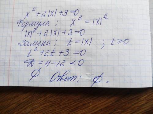 Решите уравнение x^2+2|x| + 3 =0