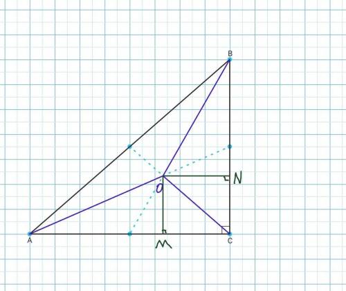 Внутри прямоугольного треугольника АВС (угол С прямой) взята точка О так, что треугольники ОАВ, ОАС,