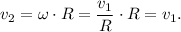 v_2 = \omega \cdot R = \dfrac{v_1}{R} \cdot R = v_1.