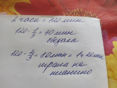 Зинта была дома два часа после школы. Треть этого времени она обедала, а остальное время играла на п