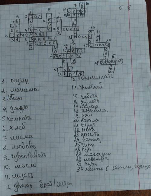 Сотвавте кроссворд на английском языке с 30 словами (15 по горизонтали и 15 по вертикали) с словами
