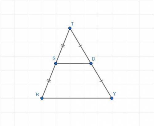 Найди периметр треугольника RTY, если SD- средняя линия этого треугольника и периметр треугольника S