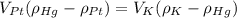 V_{Pt}(\rho_{Hg}-\rho_{Pt})={V_{K}}(\rho_{K} -{\rho_{Hg}})