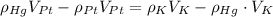 \rho_{Hg} V_{Pt}-\rho_{Pt}V_{Pt}=\rho_{K}{V_{K}}-\rho_{Hg} \cdot{V_{K}}