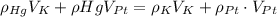 \rho_{Hg} V_K+\rho{Hg}V_{Pt}=\rho_{K}{V_{K}}+\rho_{Pt} \cdot{V_{Pt}}