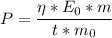 \displaystyle P=\frac{\eta*E_0*m}{t*m_0}