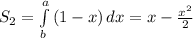 S_{2}=\int\limits^a_b {(1-x)} \, dx=x-\frac{x^2}{2}