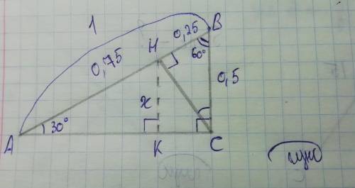 Острый угол прямоугольного треугольника равен 30 градусов, а его гипотенуза 1 .найдите длину отмечен
