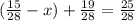 (\frac{15}{28}-x)+\frac{19}{28}=\frac{25}{28}