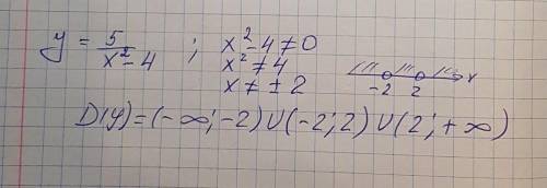 Найдите область определения: y=5/^×2-4