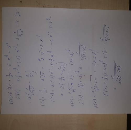 Нужно доделать практическую! необходимо найти производную функции: [tex]f(x) = 6\sqrt[3]{x} + \frac{