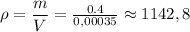 \rho=\dfrac{m}{V} = \frac{0.4}{0,00035} \approx 1142,8