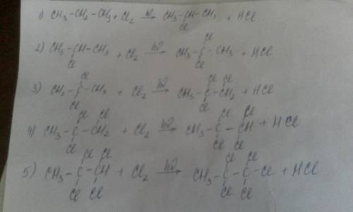 Хлорирование пропана (5стадий) и дать название каждой стадии​