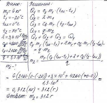 Сколько дров надо сжечь, чтобы из 6кг льда при температуре -20°с получить воду при 70°с?