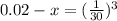 0.02-x=(\frac{1}{30})^{3}