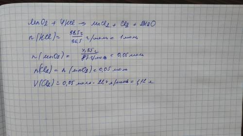 4. какой объём хлора образуется при взаимодействии 4.35 mno2 с концентрированным раствором соляной к
