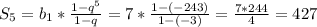 S_{5} =b_{1}*\frac{1-q^5}{1-q}=7*\frac{1-(-243)}{1-(-3)}=\frac{7*244}{4}=427