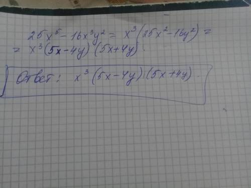 Разложите на множители выражение 25x^5-16x^3y^2