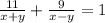 \frac{11}{x+y}+\frac{9}{x-y}=1