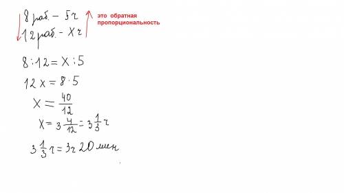 Восемь рабочих выполняют работу за 5 часов.сколько времени понадобится 12 рабочим чтобы выполнить ту