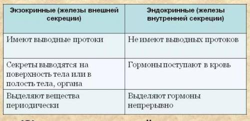 Объясните, в чем заключается различие между железами внешней и внутренней секреции?