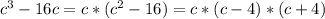 c^{3} - 16c = c * (c^{2} - 16) = c * (c - 4) * (c + 4)