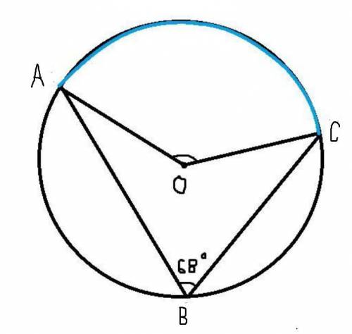 Вписанный угол abc опирается на дугу ac . найдите ⌣ ac , если ∠ a b c = 68^0 .