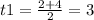 t1 = \frac{2 + 4}{2} = 3