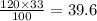 \frac{120 \times 33}{100} = 39.6