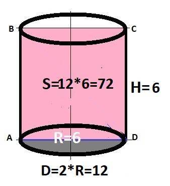 Построить осевое сечения цилиндра радиуса 6 см и образующей 6 см, и найти егоиплощадь.