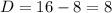 D = 16 - 8 = 8 