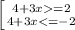 \left [\[ {{4+3x=2} \atop {4+3x<=-2}} \right.