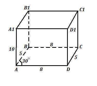 Основание прямого параллелепипеда - параллелограмм со сторонами 5 см и 8 см и углом между ними 30°. 