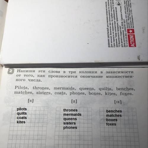 Напиши эти слова в три колонки в зависимости от того, как они произносится окончание множественного 