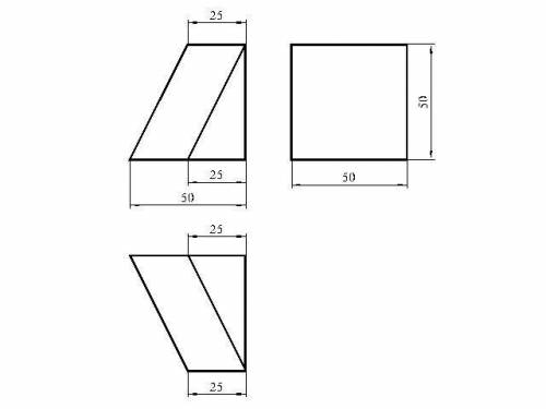 Построить по наглядному изображению три вида детали вписанной в куб со стороной 50 см