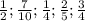 \frac{1}{2} ; \frac{7}{10}; \frac{1}{4}; \frac{2}{5} ; \frac{3}{4}