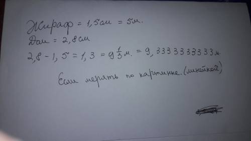 На рисунке изображены жираф и трехэтажный дом. высота жирафа составляет 5 м. определите примерную вы