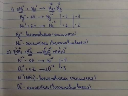 Уравнять реакции методом электронного , указать процесс,окислитель и восстановитель: 1) mg + n2 → mg