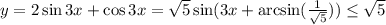 y=2\sin 3x + \cos 3x= \sqrt{5}\sin(3x+\arcsin(\frac{1}{\sqrt{5}})) \leq\sqrt{5}