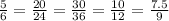  \frac{5}{6} = \frac{20}{24} = \frac{30}{36} = \frac{10}{12} = \frac{7.5}{9} 