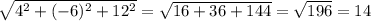 \sqrt{4^2+(-6)^2+12^2} =\sqrt{16+36+144} =\sqrt{196} =14