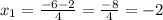 x_1=\frac{-6-2}{4}=\frac{-8}{4}=-2