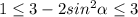 1\leq3-2sin^2\alpha\leq3