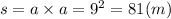 s = a \times a = {9}^{2} = 81(m)