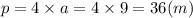 p = 4 \times a = 4 \times 9 = 36(m)