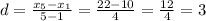 d = \frac{ x_{5} - x_{1} }{5 - 1} = \frac{22 - 10}{4} = \frac{12}{4} = 3