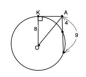 Дана окружность w радиуса r=8. прямая a, проходящая через точку a, лежащую вне окружности w, пересек