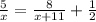 \(\frac{5}{x}=\frac{8}{x+11}+\frac{1}{2}\)