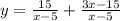 y= \frac{15}{x-5}+ \frac{3x-15}{x-5}