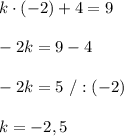 k\cdot(-2)+4=9\\\\-2k=9-4\\\\-2k=5\ /:(-2)\\\\k=-2,5